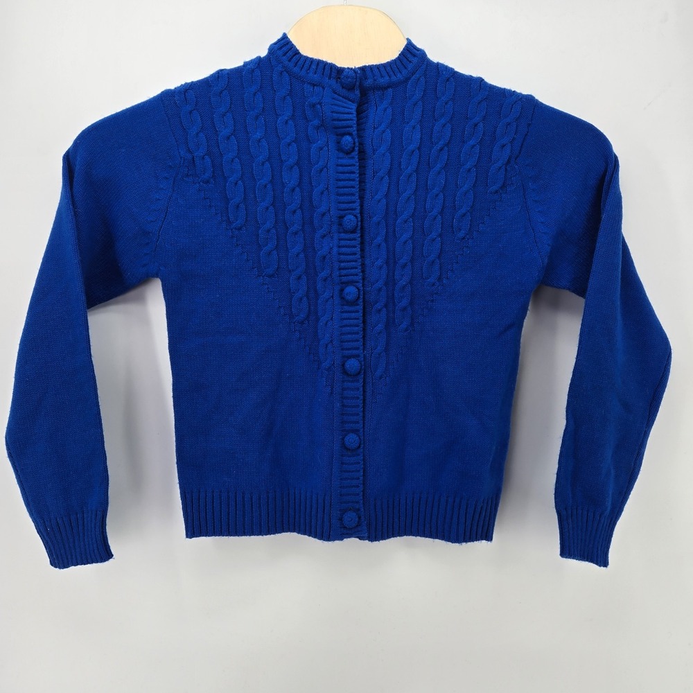 Cottagecore Cardigan Cable Knit Women's S Royal Blue Grandmacore VTG Sears 80s